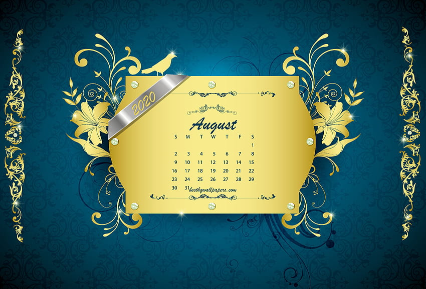 Календар за август 2020 г., ретро сини фонове, аниме Рамадан 2020 г. HD тапет