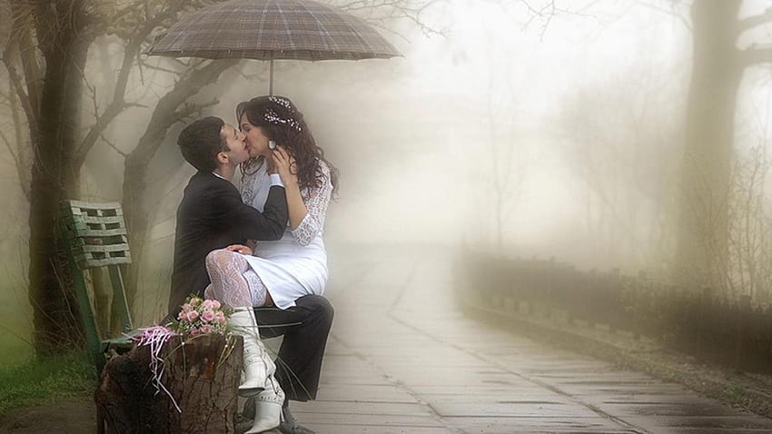 Pasangan dalam Hujan, pasangan romantis hujan Wallpaper HD