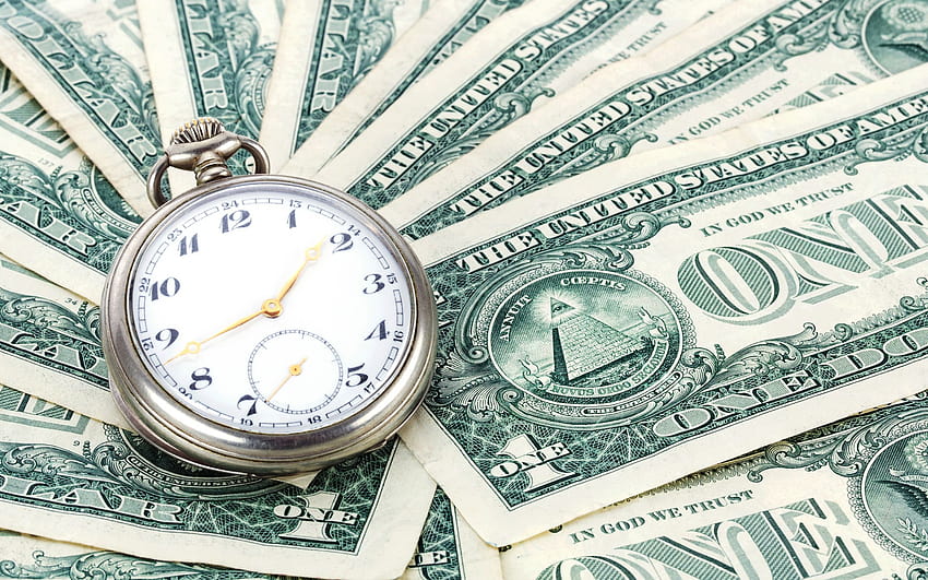 waktu adalah uang, jam tangan, dolar amerika, konsep keuangan, uang, dolar, jam saku lama dengan resolusi 2560x1600. Kualitas Tinggi Wallpaper HD