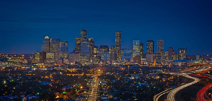 Skyline von Houston bei Nacht, Skyline von Houston bei Nacht, Houston, Texas HD-Hintergrundbild