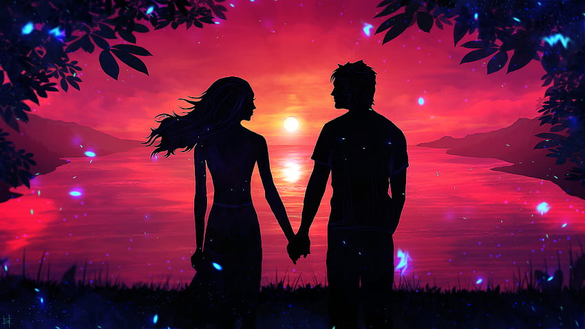 Romantik Çift Gün Batımı Silueti, gün batımı çift silueti HD duvar kağıdı