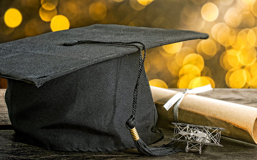 教育の概念、卒業、卒業​​の黒い帽子、卒業証書、解像度 2880 x 1800 の大学卒業の概念。 高品質 高画質の壁紙