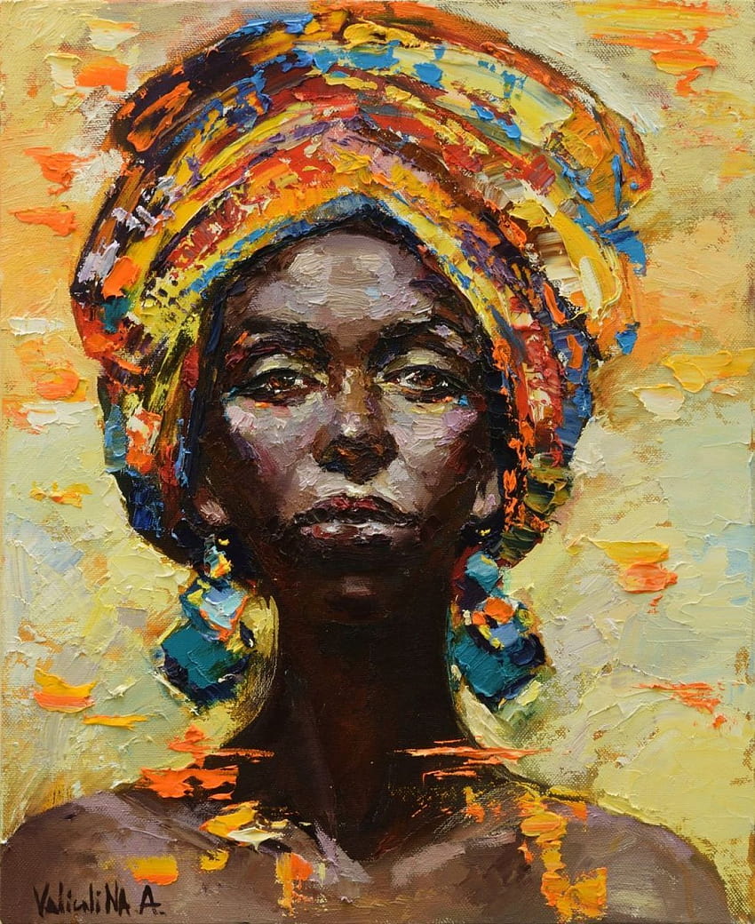 Портрет на африканска жена, оригинална маслена живопис, художествена графика на африкански жени HD тапет за телефон