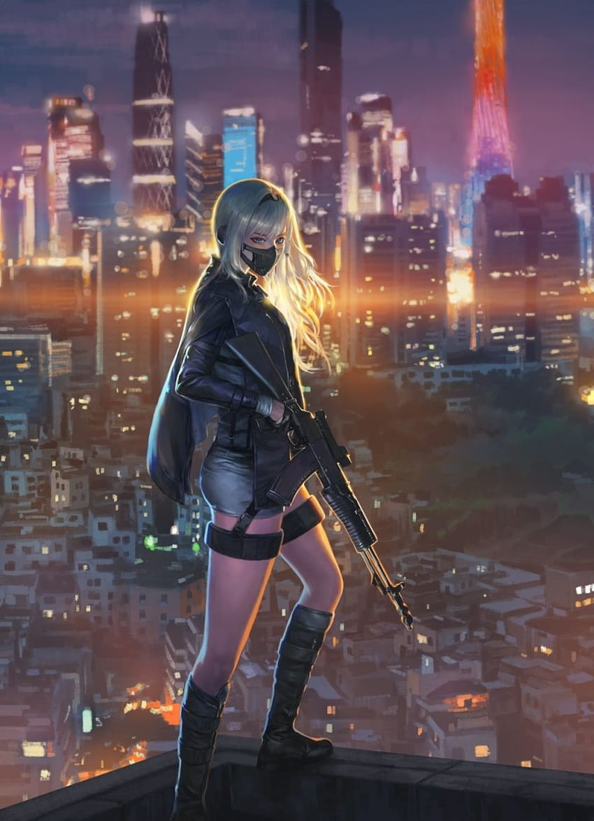 840x1160 sniper girl, cityscape, anime girl, art, iphone 4, iphone 4s, ipod touch, 840x1160 , background, 19430, sniper girls HD phone wallpaper