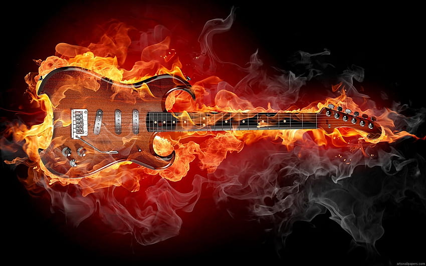 Guitar on Fire, burning guitar HD wallpaper