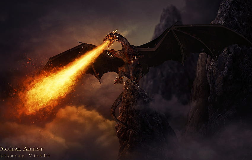 rocas, fuego, dragón, el dragón del infierno, sección фантастика, dragón del infierno fondo de pantalla