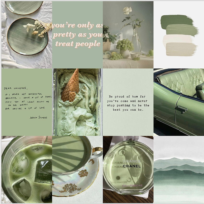 Kit de collage mural vert sauge/vert matcha Sage Aesthetic Fond d'écran de téléphone HD