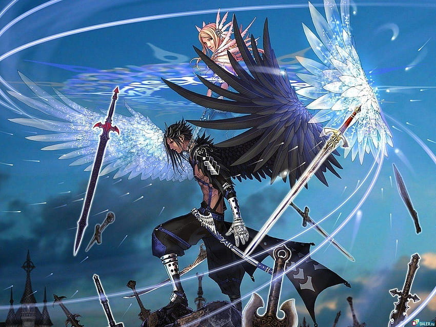 Anime characters wings angel male girl swords, action anime HD wallpaper |  Pxfuel
