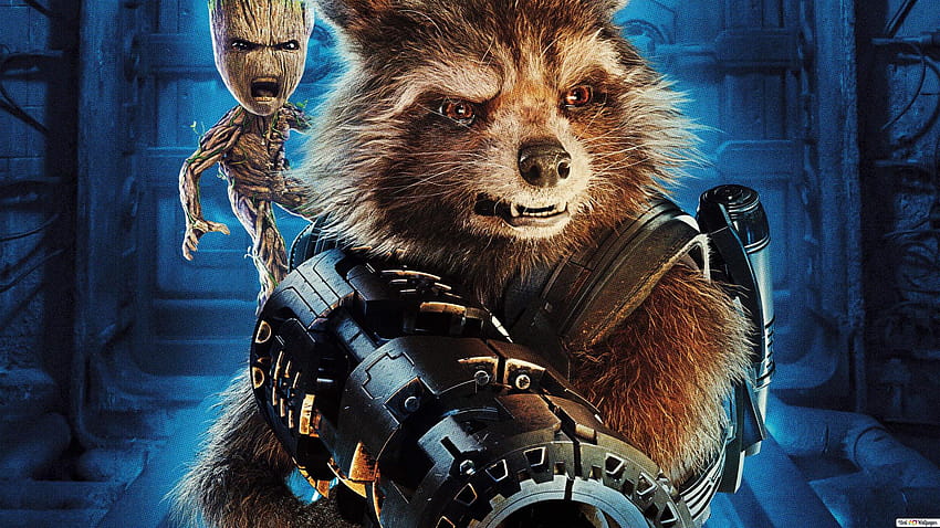 Mad Groot и Rocket Raccoon, ракетна миеща мечка HD тапет