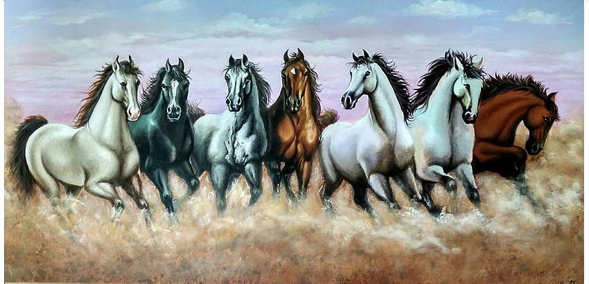 Buy Vastu 7 Horses Handmade Painting By Preeti Dungarwal, 7horse HD ...