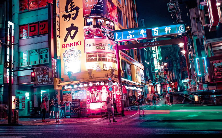 Japonia, Tokio, noc, miasto, światła, neon, ulica • For You For & Mobile, noc anime w Tokio Tapeta HD