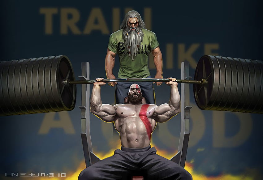 Kratos Training, God of War, Kratos, Weightlifter, Barbell, Backgrounds, gym training HD wallpaper