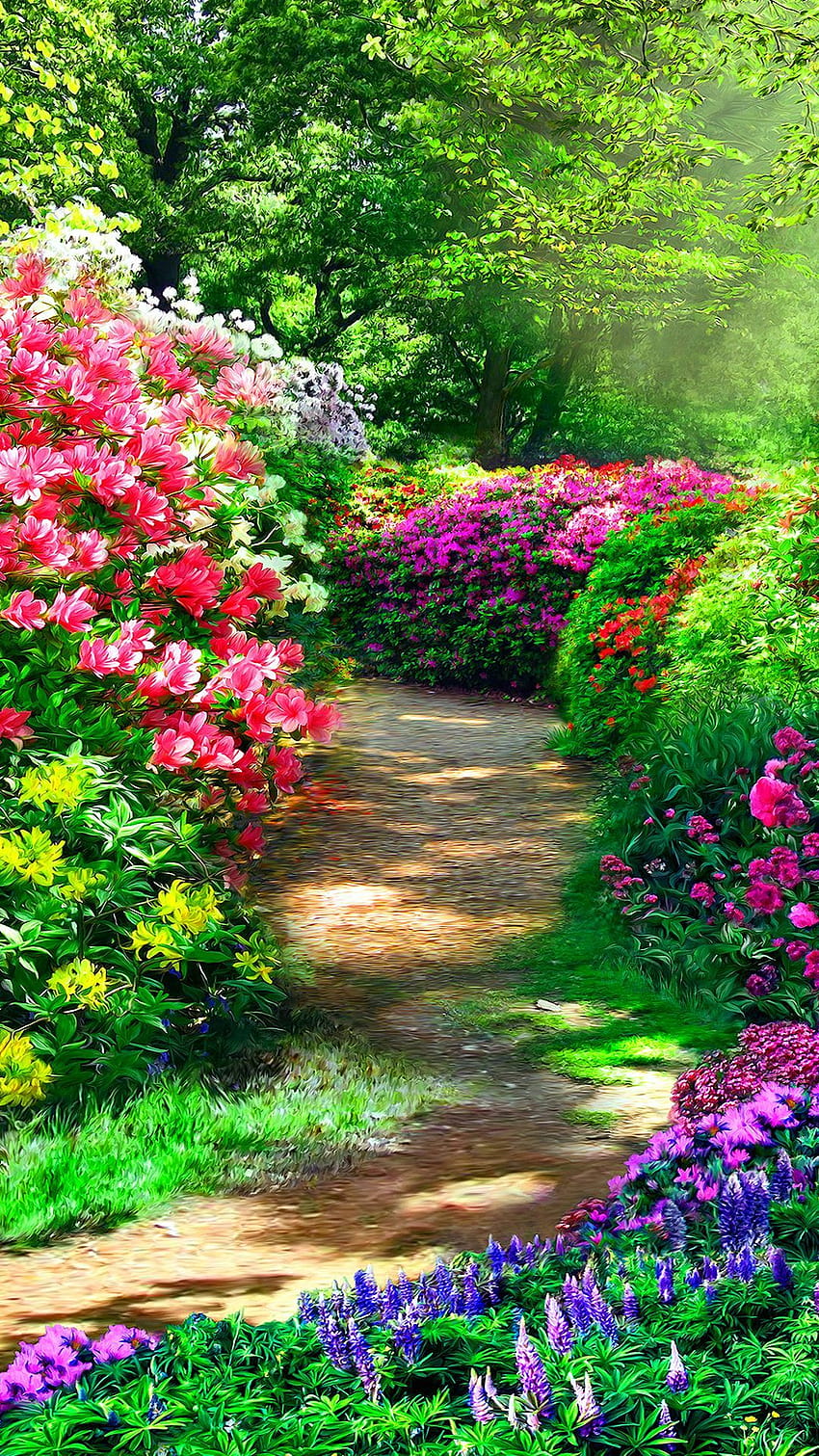 for Mobile Devices – Yoga & Meditation, walkway between flowers HD phone wallpaper