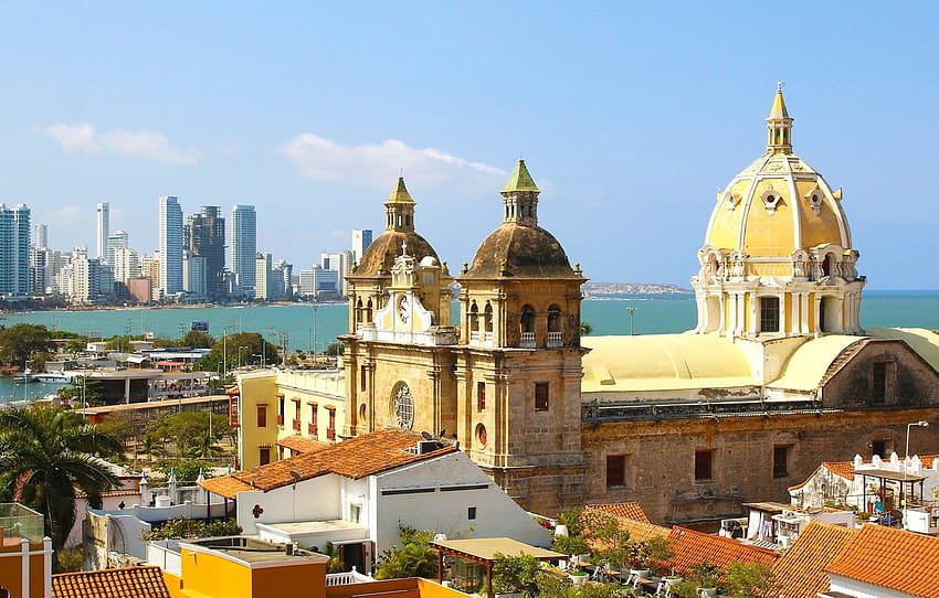 mar, costa, casa, Ensolarado, Colômbia, Cartagena , seção город papel de parede HD