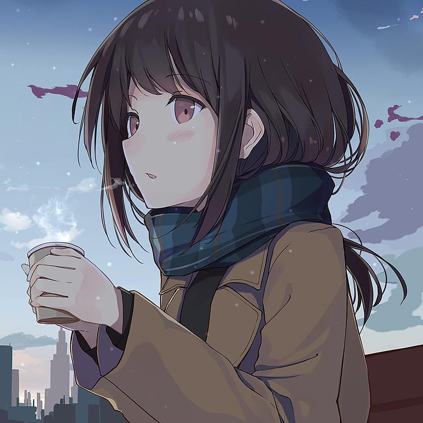 Wallpaper drink, coffee, anime girl, winter desktop wallpaper, hd image,  picture, background, 0a5b2b | wallpapersmug