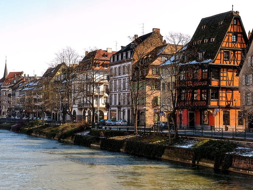 France Strasbourg world architecture buildings apartments houses rivers canal winter snow seasons europe, winter in europe HD wallpaper