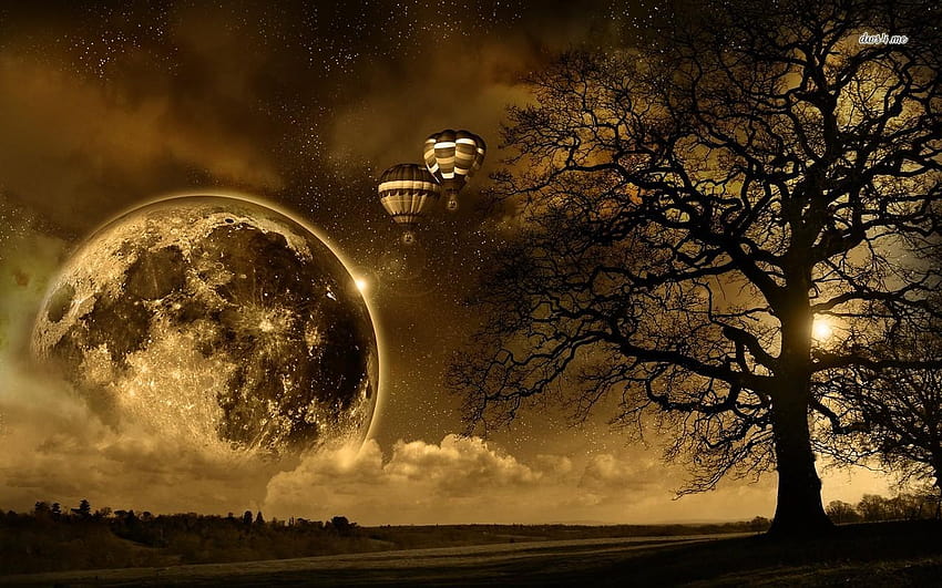 Balony na ogrzane powietrze na nocnym niebie, balon księżycowy Tapeta HD