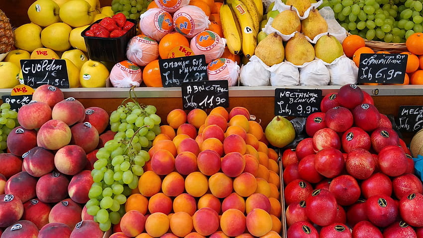 Плодова енциклопедия, супермаркети, плодове, улични пазари HD тапет