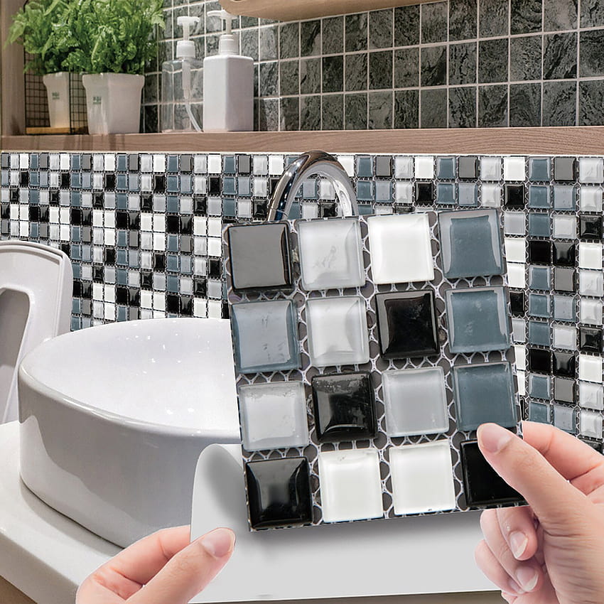 Self Adhesive Backsplash, Self-Adhesive 3D Cement Tile Sticker, Adhesive  Waterproof Border Kitchen Bathroom, 10 x