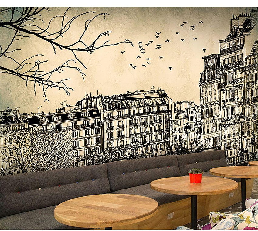 Europe Architecture Sketch City Landscape Building Mural, cafe HD wallpaper