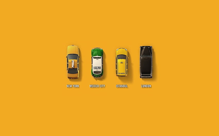 yellow minimalism countries taxi backgrounds machine different cars easy, minimalist london HD wallpaper