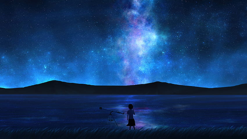 Stargazing Stars Night Sky Scenery Anime Art PC, anime night sky pc 高画質の壁紙