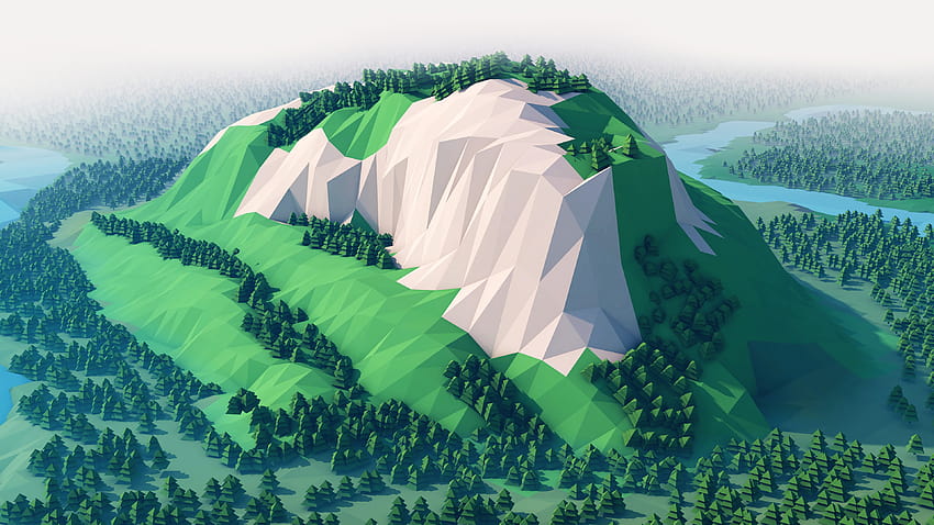 Mountain Trees Forest Low Poly Landscape Minimalist Minimalism, low poly tree HD wallpaper