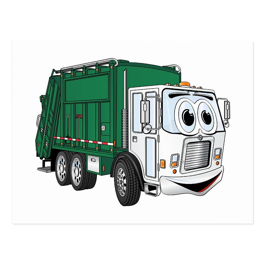 Green White Smiling Garbage Truck Cartoon Postcard HD phone wallpaper
