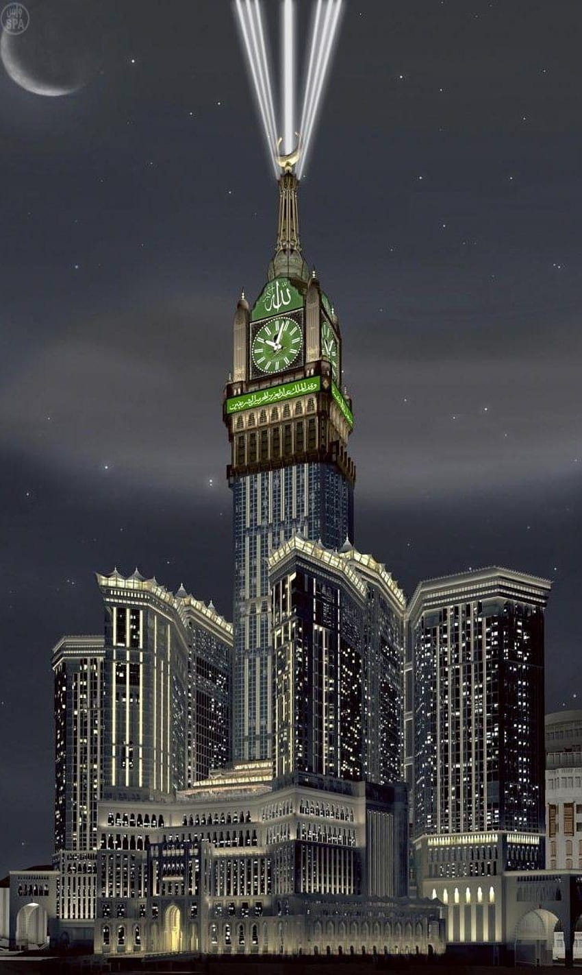 Часовниковата кула в Мека: най-голямата, най-високата и най-голямата часовникова кула в Мека HD тапет за телефон