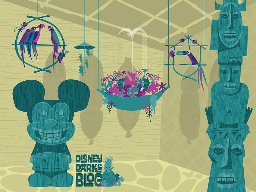 Świętuj pierwszy dzień lata w naszym zaczarowanym pokoju Tiki Walta Disneya, całe lato Tapeta HD