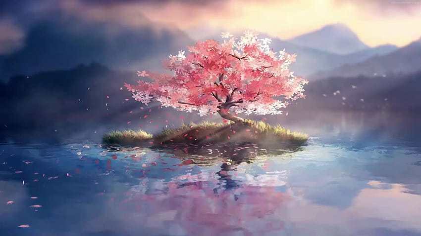 Аниме Cherry Blossom Tree, аниме цъфнало дърво HD тапет