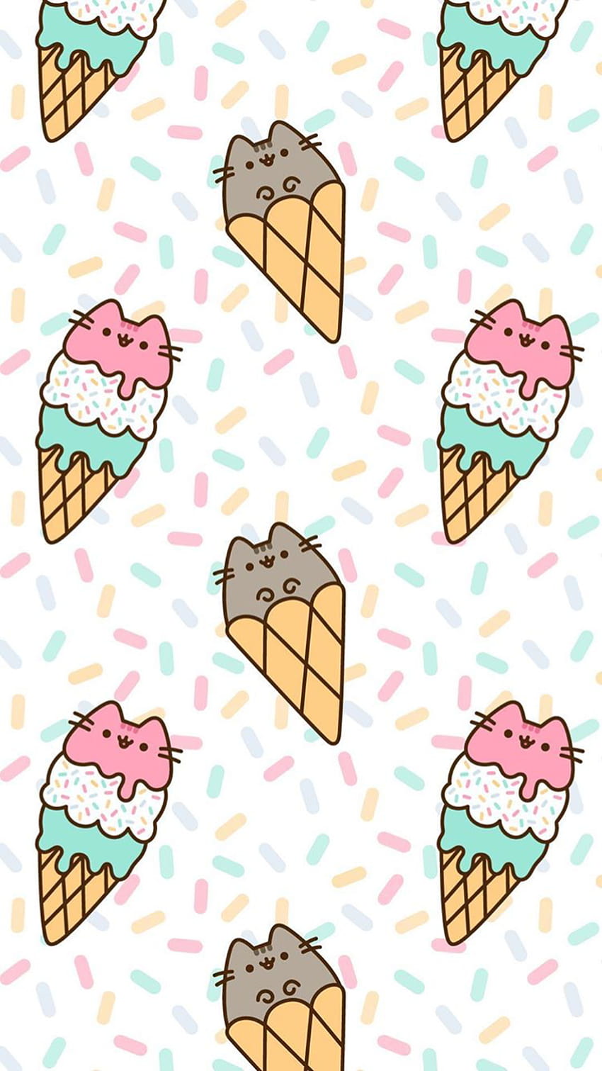 colors, background, ice cream and summer, pusheen cat summer HD phone wallpaper