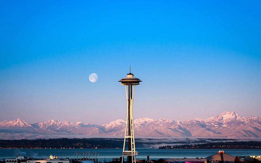 Seattle washington space needle sky clouds mountains cities HD wallpaper