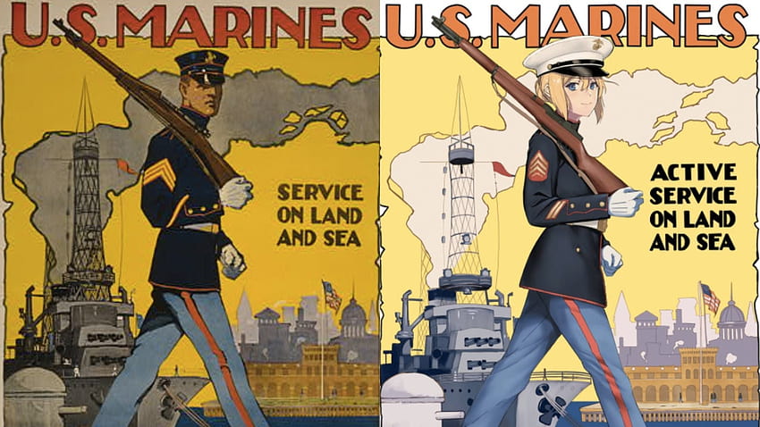 Аниме на американски морски пехотинец, плакати за набиране на персонал HD тапет