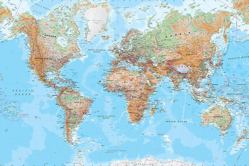 Physical World Map Mural, physical map HD wallpaper