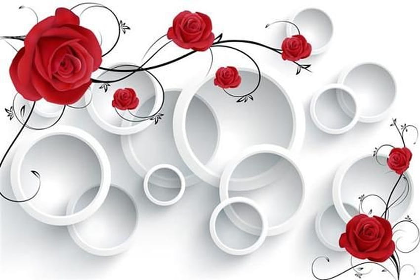 3D Flower Red Rose Floral – Impressões Decorativas, 3D floral papel de parede HD