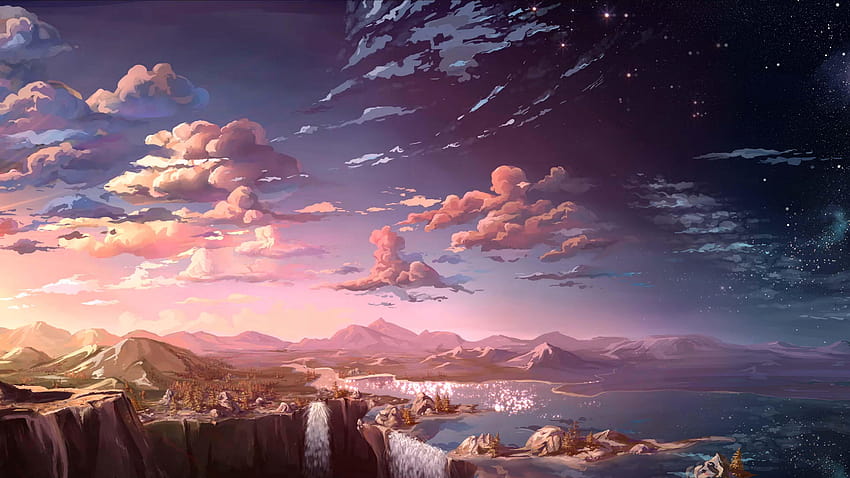 calming anime sunset HD wallpaper