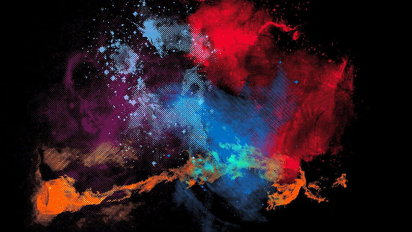 warna-warni seni digital abstrak latar belakang hitam pola halftone Wallpaper HD