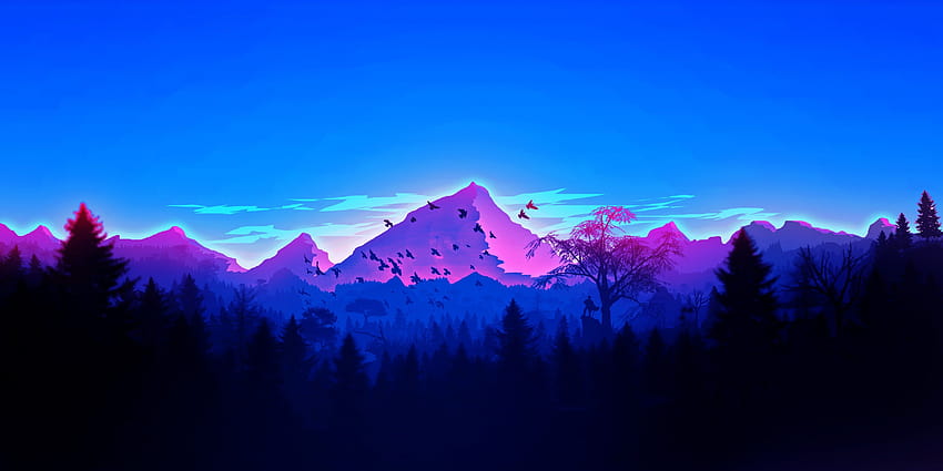 1) [1366x768] Colorful Mountains Night Minimal. : wallpaper