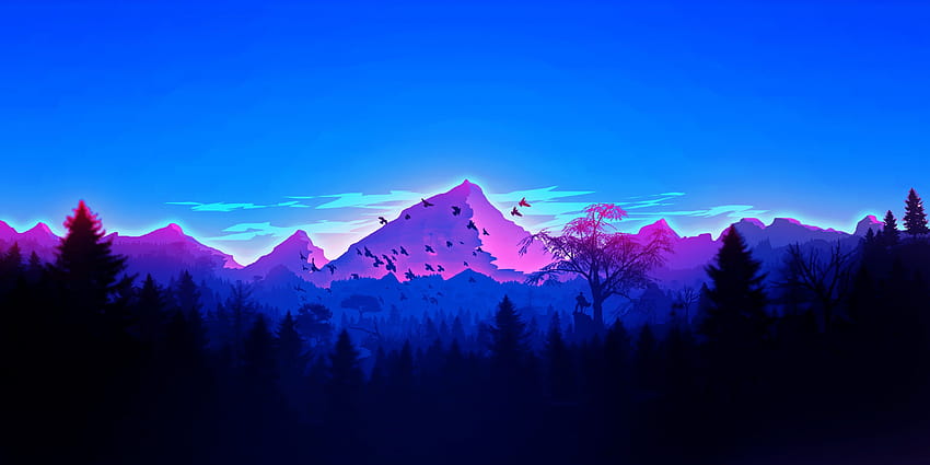 Blue Minimalist Mountain Range [3500x1750] : HD wallpaper