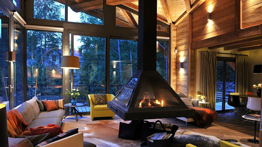 Rozgrzej się do zimy dzięki 25 najbardziej przytulnym pokojom w historii, przytulnym zimowym domku Tapeta HD