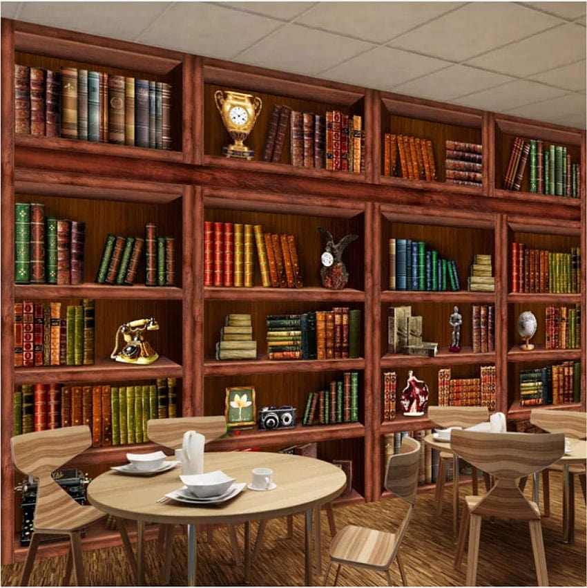 Ponana European Retro Bookshelf Bookcase 3D for, study room HD phone wallpaper