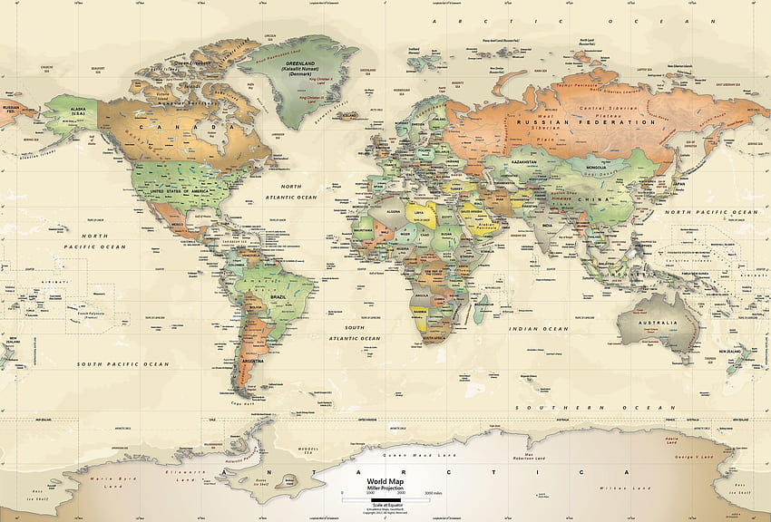 Празна политическа карта на света Свежа карта на света с висока резолюция, много висока разделителна способност на картата на света HD тапет
