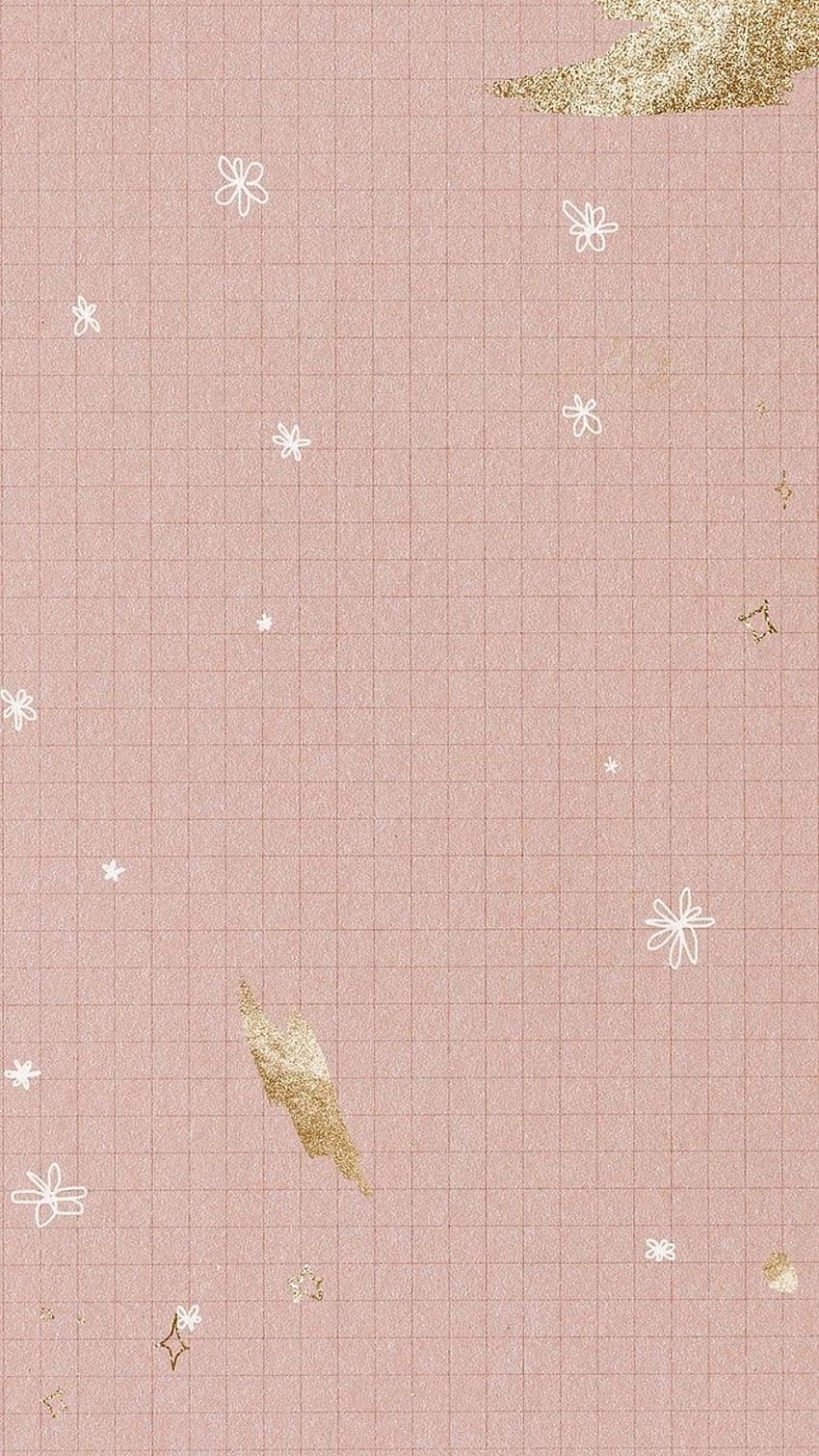 Shimmering gold brush strokes on a pink grid backgrounds HD phone wallpaper