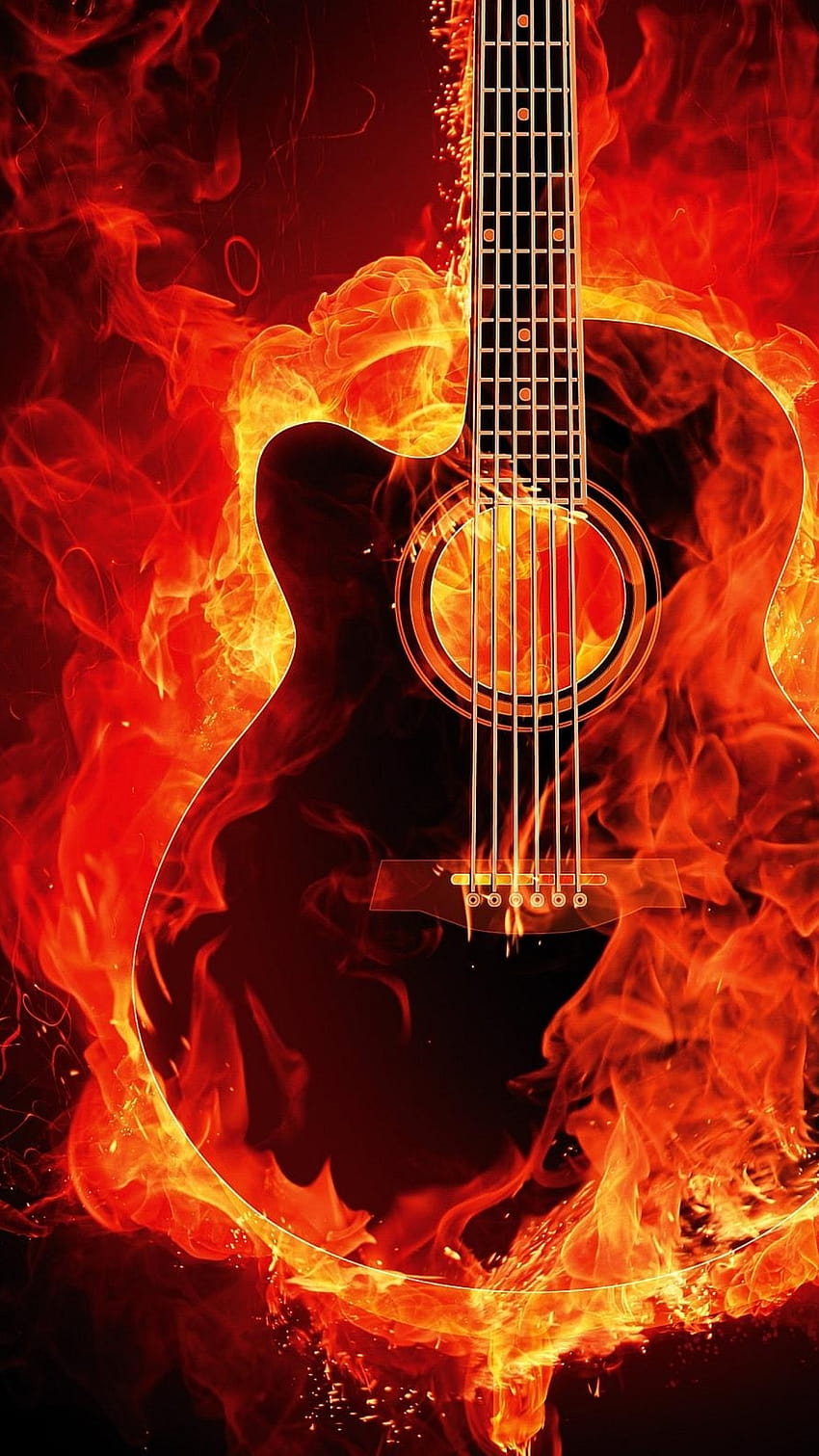 Guitarra Flamejante , Fundo preto, Instrumento musical, Fogo, Preto/Escuro Papel de parede de celular HD