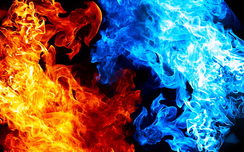 blaues und orangefarbenes Feuer, Makro, kreativ, Feuerflammen, Feuertexturen, Kunstwerk mit einer Auflösung von 3840 x 2400. Hohe Qualität, orange Flamme HD-Hintergrundbild