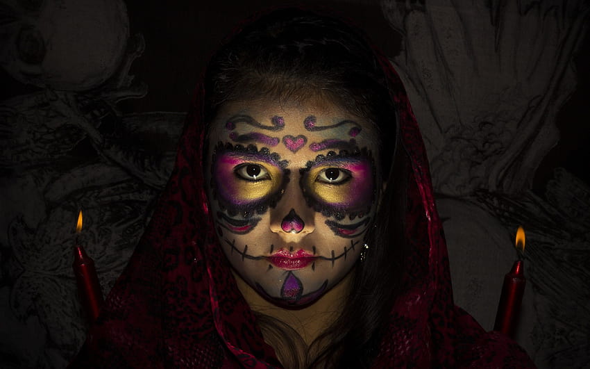 Kobieta, straszny, halloweenowy, meksykański, festiwal, graficzny Tapeta HD