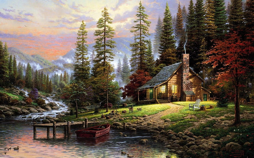 Cabins, fall cottage HD wallpaper
