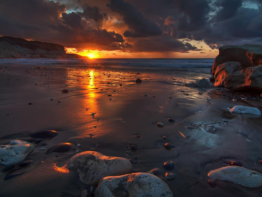 Firey Beach Sunset 2560x1600 : 13, fiery sunset HD wallpaper