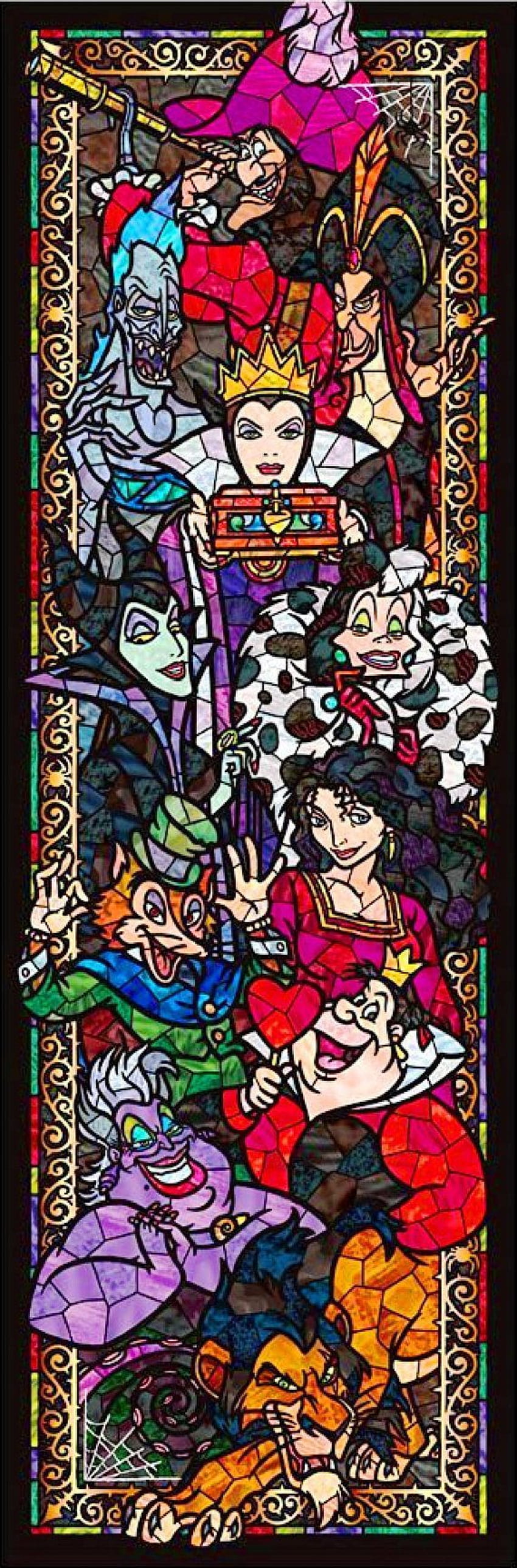 BUY 2, GET 1 ! Disney Villains Stained Glass 033 Cross Stitch, disney villain phone HD phone wallpaper